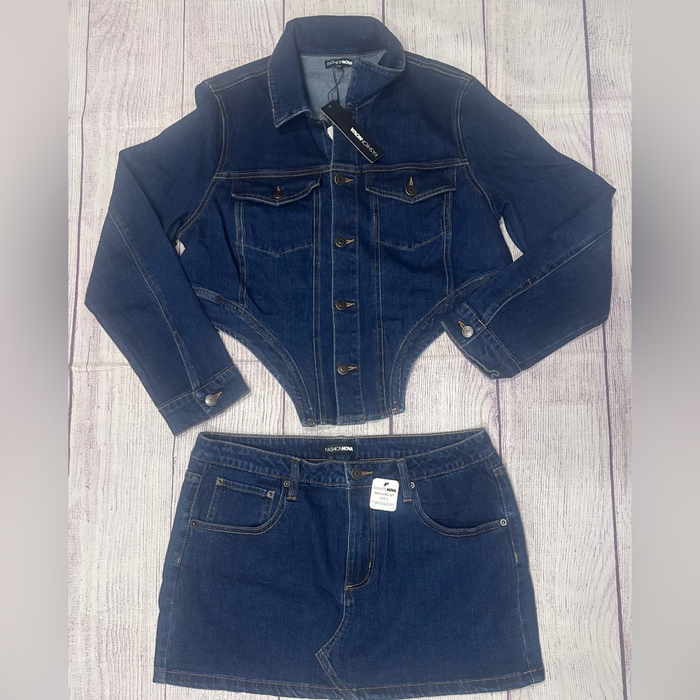 Blue Denim Jacket and Skirt Set XL